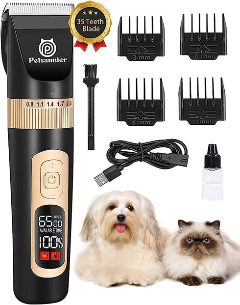 Dog Cat Clippers for Matted Hair - 4-Speed & LCD Dog Clippers for Grooming, Rechargeable for Large&Small Dogs and Cats with Thick Coats - Low Nois...