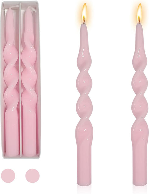 Pink Candlesticks Spiral Taper Candle - Set of 2 Unscented Twisted Candle Wax 10 Inch Long Candle Sticks Unscented Tapered Candles for Home Decora...
