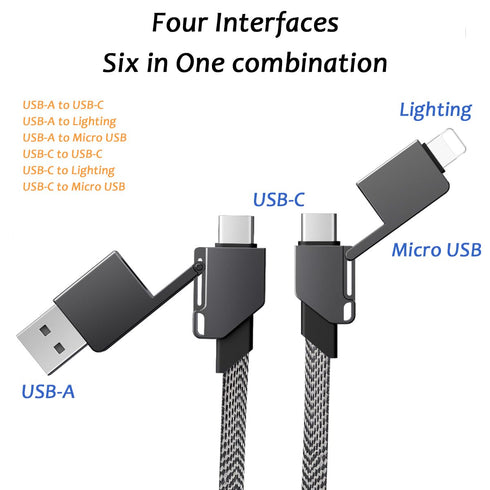 Multi Charging Cable, 100W 6-in-1, USB to USB-C, Lightning, Micro USB, USB-C to USB-C, Keychain Charger, Fast Charging, Portable......
