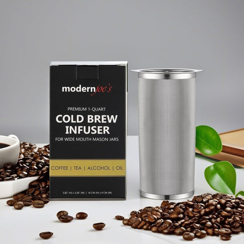 MODERNJOE'S Premium Infuser Cold Brew Coffee Maker for 1 Quart Wide Mouth Mason Jars. Cold Brew Coffee Filter. Perfect for Ice Coffee and Tea. 50 ...