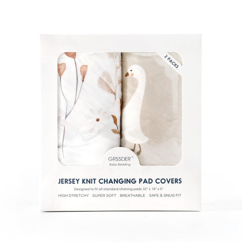 GRSSDER Stretch Ultra Soft Jersey Knit Changing Pad Cover Set 2 Pack, Change Table Pad Covers Fit 32"/34" x 16" Pads Safe and Snug, Pretty Pattern...