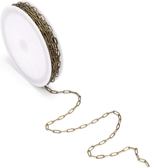 Craftdady 16.4 Feet Antique Bronze Paperclip Link Chain Brass Soldered Oval Cable Cross Chain 7x2.6mm with Spool for Jewelry Pendant Necklace Brac...
