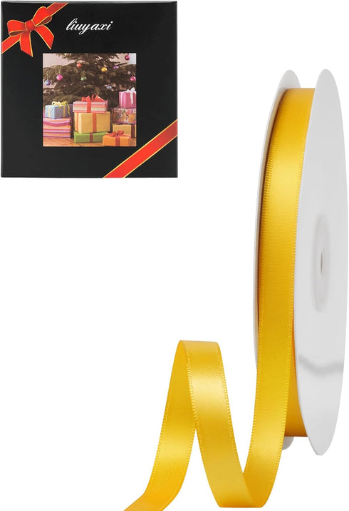 LIUYAXI Yellow Double Face Satin Ribbon 3/8" X 50 Yards, Ribbons Perfect for Crafts, Gift Wrapping, Bow Making and More...