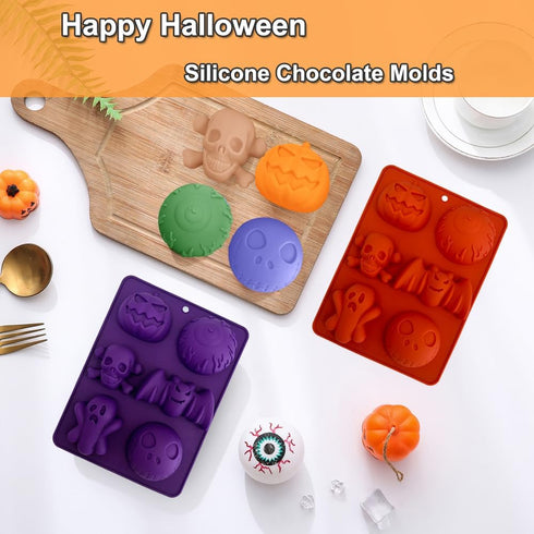 2 Pack Halloween Silicone Cake Molds Skull Pumpkin Ghost Bat Silicone Mold for Aromatherapy Candles Chocolate Candy Gummy Crayon Soap Cake Cupcake...