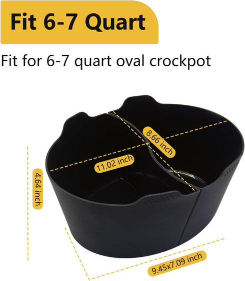 Silicone Crock pot Liners,Slow Cooker Liners,6-7 Quart Oval Reusable Crock pot Divider Insert,BPA-Free, Dishwasher Safe 2 in1(Black)...