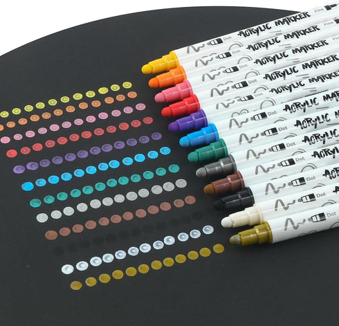 TRANSON 12 Color Dual-tip Acrylic Paint Pen Set for Canvas Rock Wood Leather Ceramic DIY Painting...