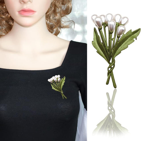 Vintage Pearl Leaves Brooches Green Enamel Paint Plant Flowers Statement Brooch Pins Fashion Jewelry Accessories for Women Girl Gift...