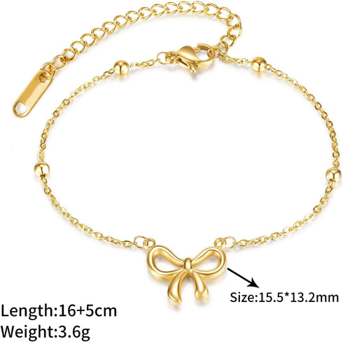 Gold Bow Earrings Necklace Bracelet Jewelry Set for Women-Ribbon Bowknot Stud Earrings Pendant Choker Necklace Bracelet 18K Gold Plated Bow Valent...