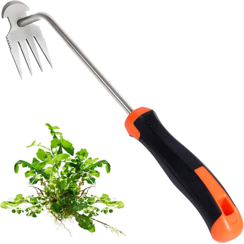 Weed Puller Tool, Uprooting Weeding Tools Gardening with 4 Teeth, Ergonomic Rubber Handle Manual Weeder Multifunctional Hand Weed Puller Tool for ...