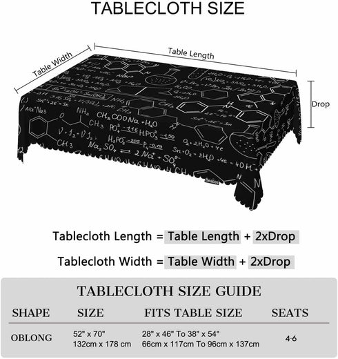 Beabes Tablecloth Chemistry, Chemistry Formulas Laboratory Equipment Rectangular Table Cover Kitchen Table Cloth for Dining Hotel Coffee Parties T...