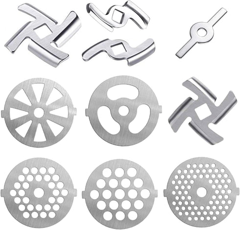 10 PCS Meat Grinder Blades Meat Grinder, Meat Grinder Parts Blades, Stainless Steel Food Grinder Accessories, Meat Grinder Attachment for Size 5 S...