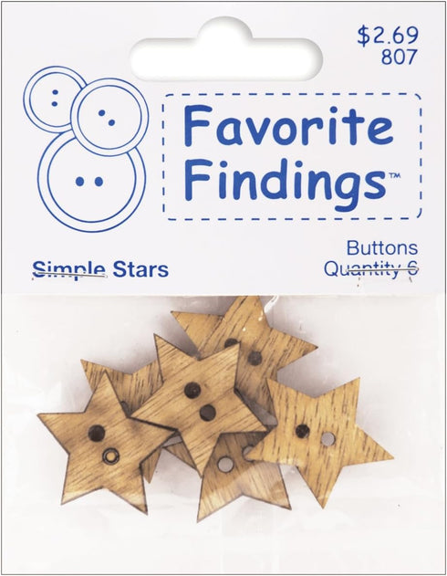 C.R. Gibson Buttons Pack of Wooden Star Shaped For Sewing or Craft Projects Various Shapes - Natural Wood Color...