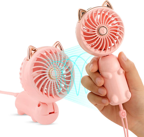 QearFun Handheld Lanyard Fan Portable, Mini Hand Held Fan with USB Rechargeable Battery, 3 Speed Strong Personal Table Fan, 8-12 Hours Small Makeu...
