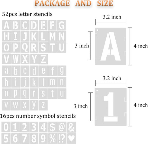 3 Inch Letter Stencils Symbol Numbers Stencil, 68 Pcs Reusable Alphabet Art Craft Templates Interlocking Stencils Kit for Painting on Wood, Wall, ...