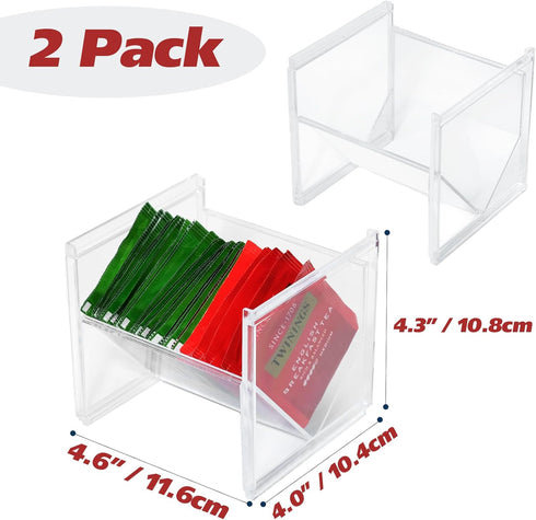 2Pcs Tea Bag Storage Organizer, Stackable Clear Plastic Tea Holder and Coffee Pod Containers, Sugar Creamer Box for Drawer Countertop Cabinet Coff...