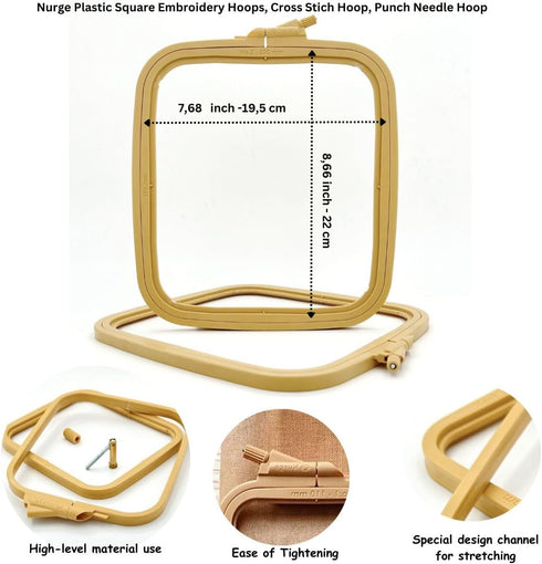 Nurge Beige Medium (No:3) Plastic Square Embroidery Hoop, Cross Stitch Hoops, Punch Needle Hoop , DIY Craft Sewing,ABS Plastic Embroidery Hoops...