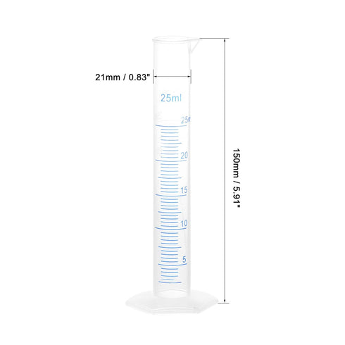 uxcell Plastic Graduated Cylinder, 25ml Measuring Cylinder, Science Test Tube Beakers, 2-Sided Metric Marking, Clear Hex Base for Lab Home 12Pcs...