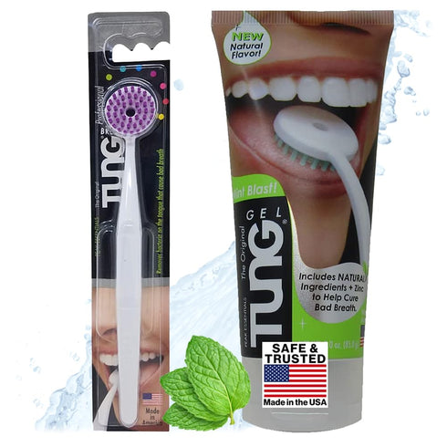 Peak Essentials | TUNG Natural Brush & Gel Kit | Tongue Cleaner for Adults | Tongue Scraper to Fight Bad Breath and Halitosis | Mouth Odor Elimina...
