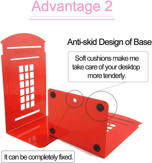 MerryNine 2pcs Book Ends, Metal Bookends for Shelves, Telephone Booth Decorative Bookends, Non Skid Heavy Bookends, Book, Magazine or CD Organizer...