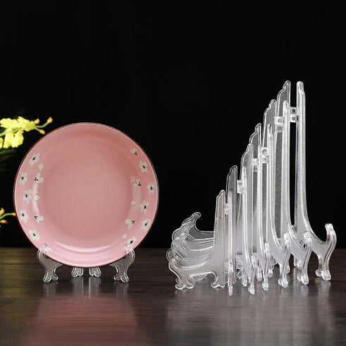 12 Pack 4 Inch Clear Plastic Easels or Stand/Plate Holders to Display Pictures or Other Items at Weddings, Plate Stands for Home Decoration, Birth...