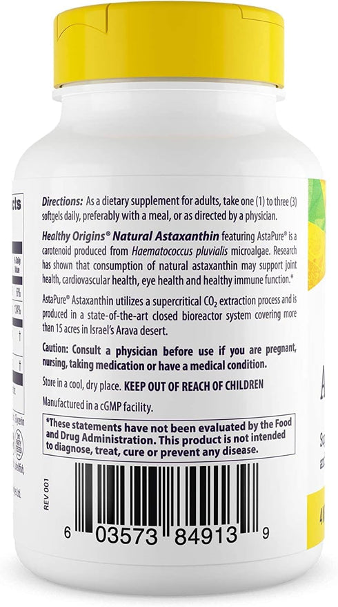 Healthy Origins Astaxanthin (AstaPure) 4 mg, 60 Softgels...