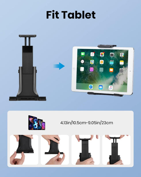 Moukey Tablet Holder for Mic Stand, Adjustable Microphone Music Stand Phone Holder Mount, Compatible with iPad, iPhone, Android, All 4.7 to 11-inc...