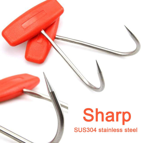 TIHOOD 2PCS Meat Hooks for Butchering,T Shaped Boning Hooks with Handle 6 inch Stainless Steel Butcher Shop Tool Kit (Orange x2)...