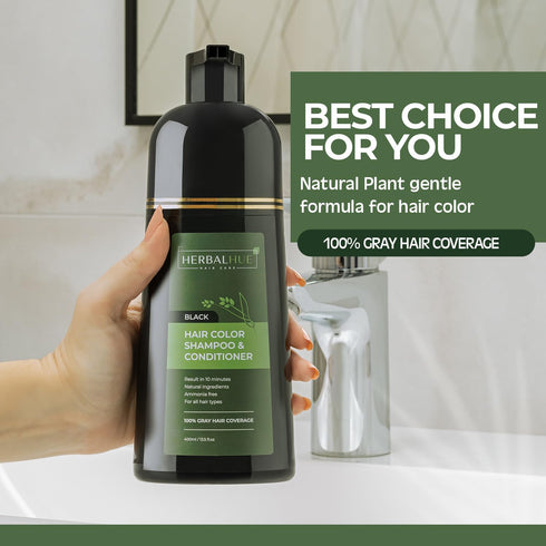 Black Hair Dye Shampoo & Conditioner, Natural Hair Dye Shampoo 3 in 1, 100% Gray Hair Coverage, Hair Color for Men & Women, 13.5 FL OZ (400 ML)...