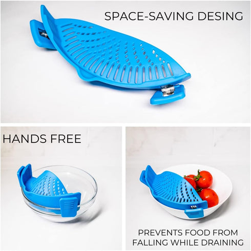 Silicone Strainer for Kitchen - Cooking strainer for Pasta, Fruits, Vegetables, Clip on Strainer, Pot Strainer, Pans,Food Strainer (blue)...
