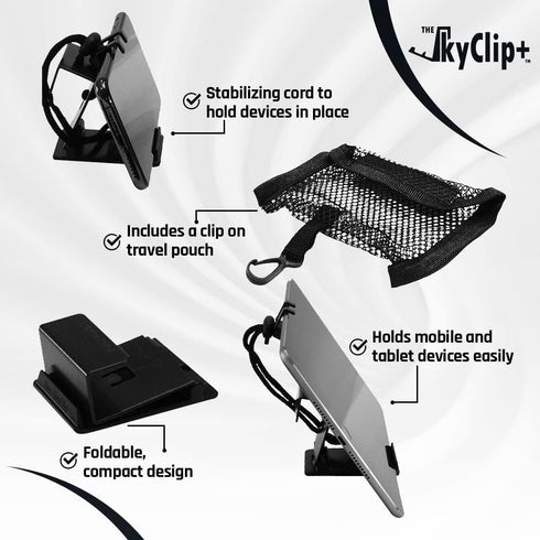 The SkyClip+ Phone & Tablet Holder for Air Travel, Home and Office Use - Inflight Phone Mount & Stand Compatible with iPhone, Android, Kindle and ...
