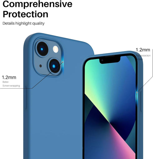 ORNARTO Compatible with iPhone 13 Case 6.1, Slim Liquid Silicone 3 Layers Full Covered Soft Gel Rubber Case Cover 6.1 inch-Blue...