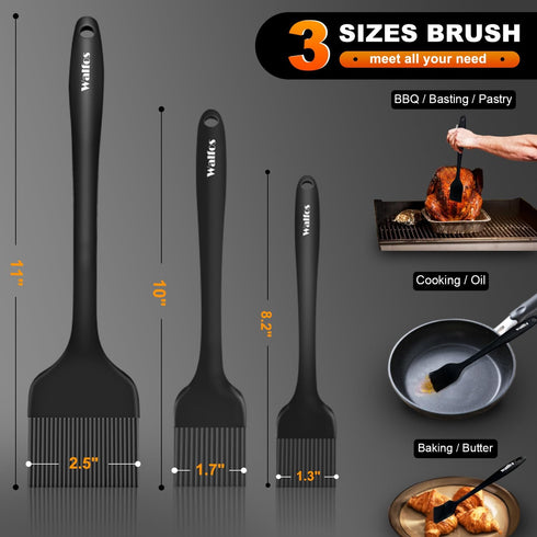 Walfos 3 Size Basting Brush, High Heat Resistant Silicone Pastry Brushes for Barbecue, Baking, Kitchen Cooking, Desserts- Strong Stainless Steel C...