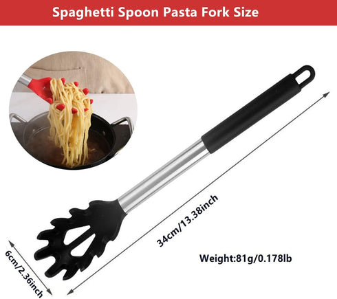 Silicone Pasta Fork,Spaghetti Spoon Kitchen High Heat Resistant Noodle Spoon Server,Food Grade Pasta Spoon with Stainless Steel Handle (Black)...