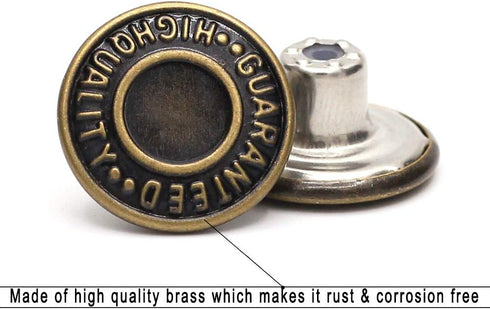 17mm Brass Jean Button Replacement, Enosea No Sew Tack Buttons 12 Set...