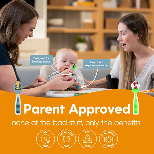 NumNum Baby Spoons Set, Feeding Littles x Silicone Pre-Spoon GOOtensils for Kids Aged 6+ Months - First Stage, Baby Led Weaning (BLW), Teething Sp...