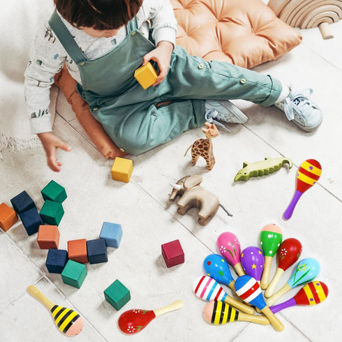 Mini Musical Wooden Maracas Rattles Egg Shaker Toys for Kids, Colorful Noisemaker Sand Hammer Music Instruments Hand Percussion Toy Party Favors...