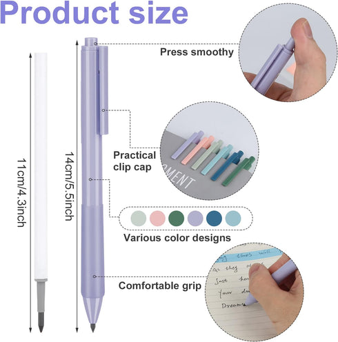 6pcs Infinity Pencil, Inkless Magic Pencils Reusable Everlasting Inkless Pen with 6 pcs Replaceable Refills Unlimited Writing Pencil for School Ho...