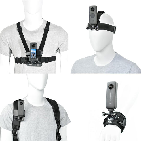 Action Camera Accessory Kit Chest Strap Mount +Head Strap Mount+Wrist Strap+ Backpack Clip Mount for Insta360 X4, X3, One RS, Ace Pro, Ace, GoPro ...