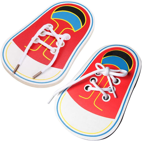 2 pcs Wooden Lacing Shoe Learn to Tie Laces Threading Educational Motor Skills Toy...
