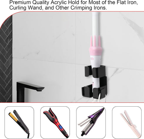 Beautyflier Acrylic Curling Iron Holder Wall Mount, Bathroom Hair Dryer Holder Wall Mounted Flat Iron Holder, Wall Mount Hair Straightener Holder ...