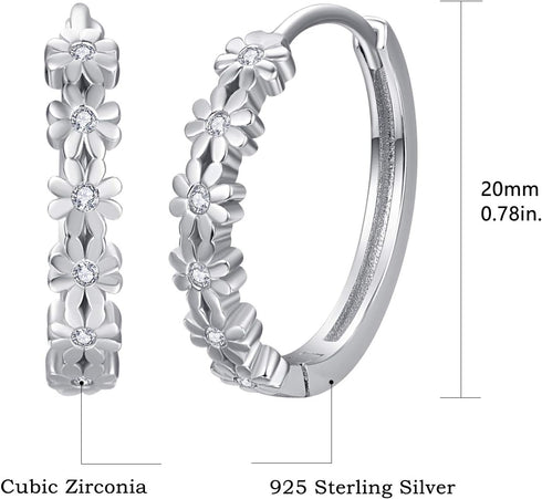 KINGWHYTE Daisy Hoop Earrings 925 Sterling Silver Lucky Flower Earrings Small Huggie Earrings Daisy Fashion Jewelry Gifts for Women...