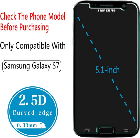 HPTech (2-Pack Galaxy S7 Screen Protector - Tempered Glass Film For Samsung Galaxy S7, Easy to Install, Bubble Free, 9H Hardness...