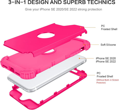 BENTOBEN for iPhone SE 2022 Case and iPhone SE 2020 Case, Heavy Duty 3 in 1 Full Body Rugged Shockproof Hybrid Hard PC Soft Rubber Girls Women Boy...