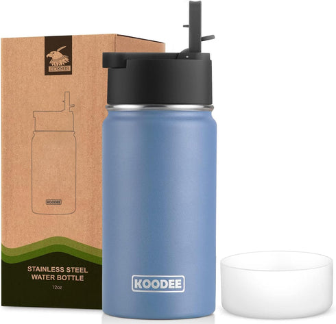 koodee Water Bottle with Straw-12 oz Stainless Steel Double Wall Vacuum Insulated Water Bottle for School, BPA Free (Royal Blue)...