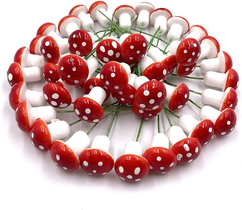 50 Pieces Mini Mushroom Miniatures Artificial Garden Fairy Bonsai Plant Pot Resin Craft Decoration for Home DIY Micro Landscape Decor (Red)...