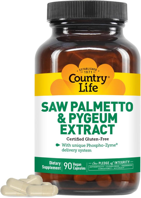 Country Life Saw Palmetto & Pygeum Extract - Prostate Health Supplement for Men's Health - Promotes Healthy Urinary Tract Function, 90 Capsules...