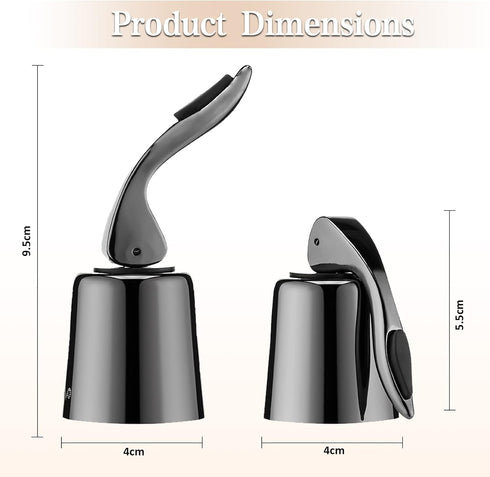 OWO Stainless Steel Wine Bottle Stopper, Reusable Wine Saver with Silicone Seal, Decorative Bottle Sealer, Keeps Fresh?Metal Black, 1 Pack)...