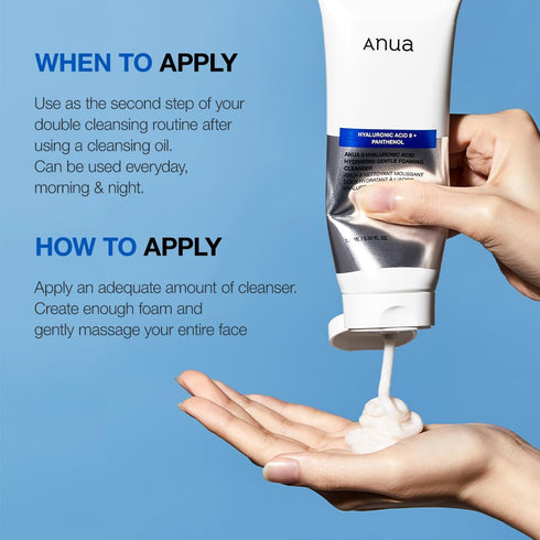 ANUA Hydrating Gentle Foaming Cleanser, Hyaluronic Acid, Glycerin, Zinc, Panthenol, Korean Face Wash for Dry Skin, for Double Cleansing, Korean Sk...