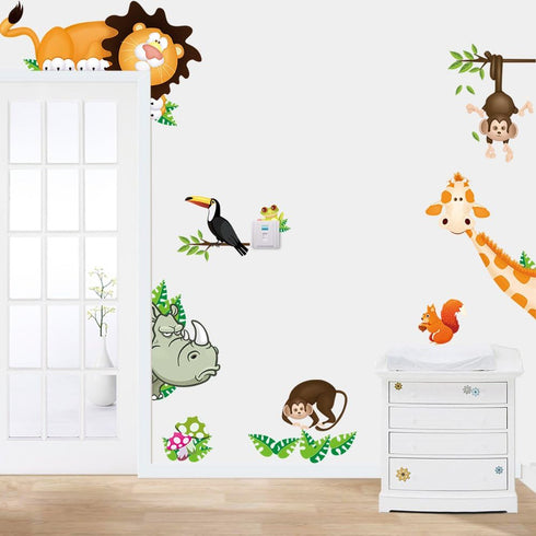 MLM Lovely Giraffe Monkey Rhinoceros Lion Zoo Zoological Ggarden Art Wall Stickers Decal for Nursery Home Decor Children Courtyard Baby Room...