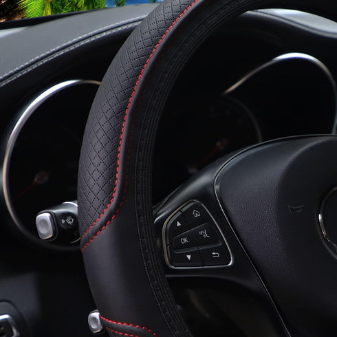 Car Steering Wheel Cover, Anti-Slip Soft Stretch Breathable Waterproof Weatherproof Durable Leather Automotive Wheel Cover Protector, 14.5-15 Inch...